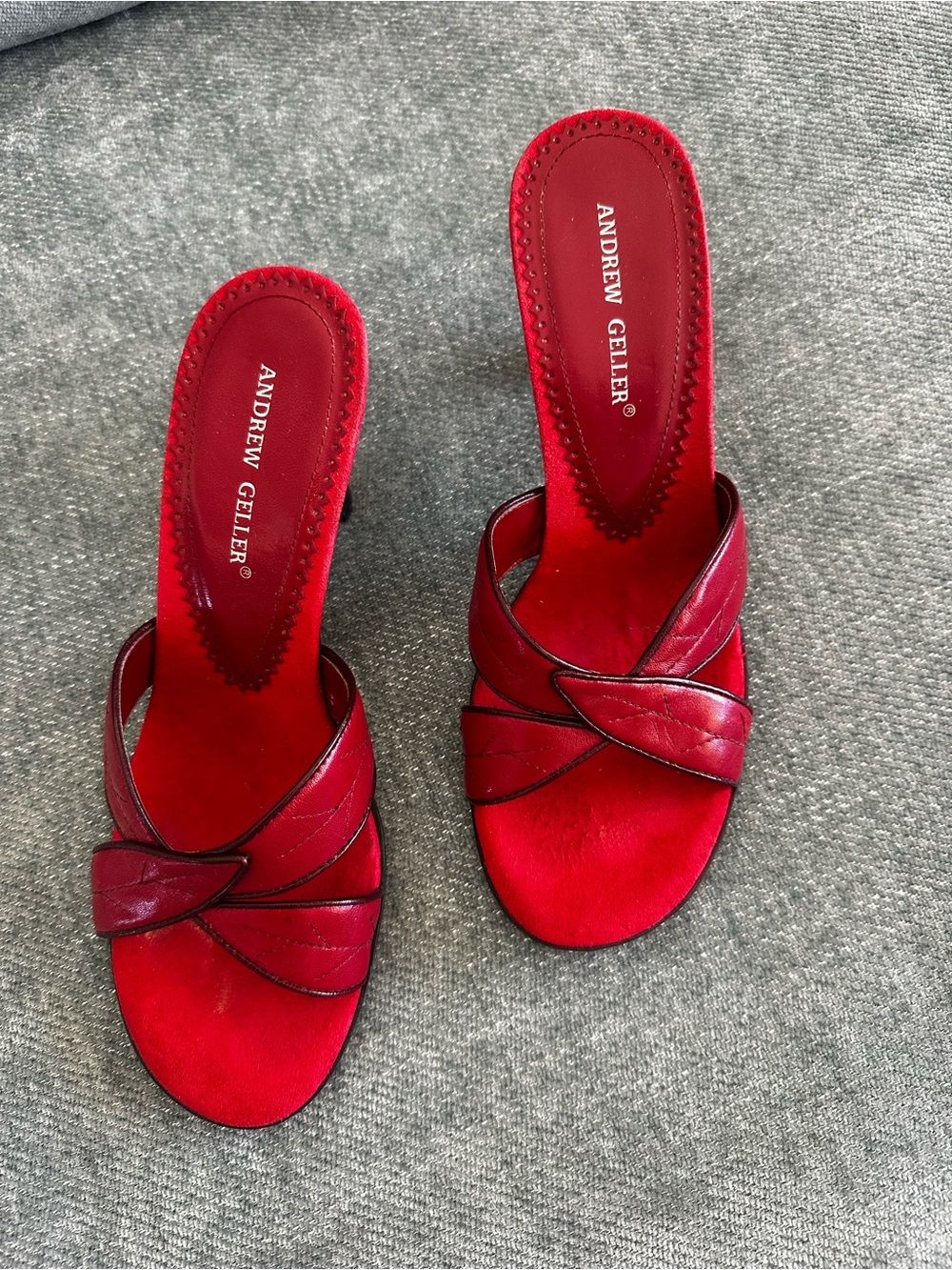Andrew Geller Red Crossover Slip-On Mules